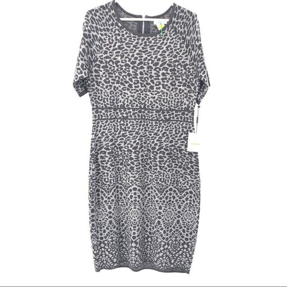 Calvin Klein NWT Leopard Print S/S Acrylic Stretchy Soft Sweater Dress - Picture 2 of 15